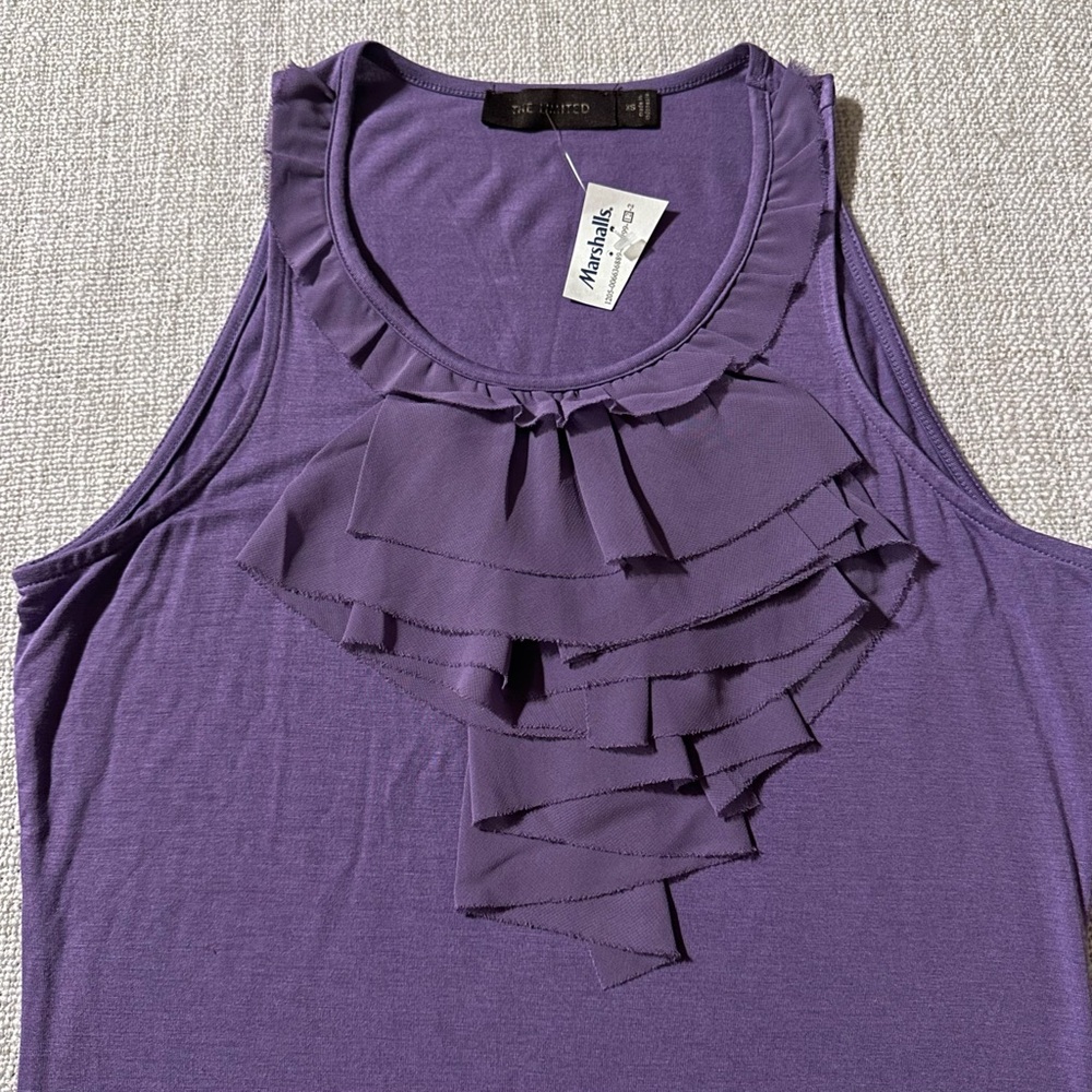 New THE LIMITED Purple Ruffle Sleeveless Tank Top Blouse Suit Shell Women’s XS - Picture 2 of 11